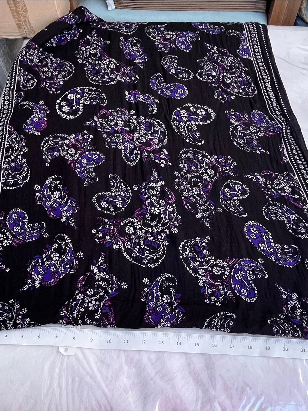 LOFT Black Scarf with Purple Paisley Print